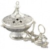 Antique Style Silver Plated Brass Incense Barrel - With Chain