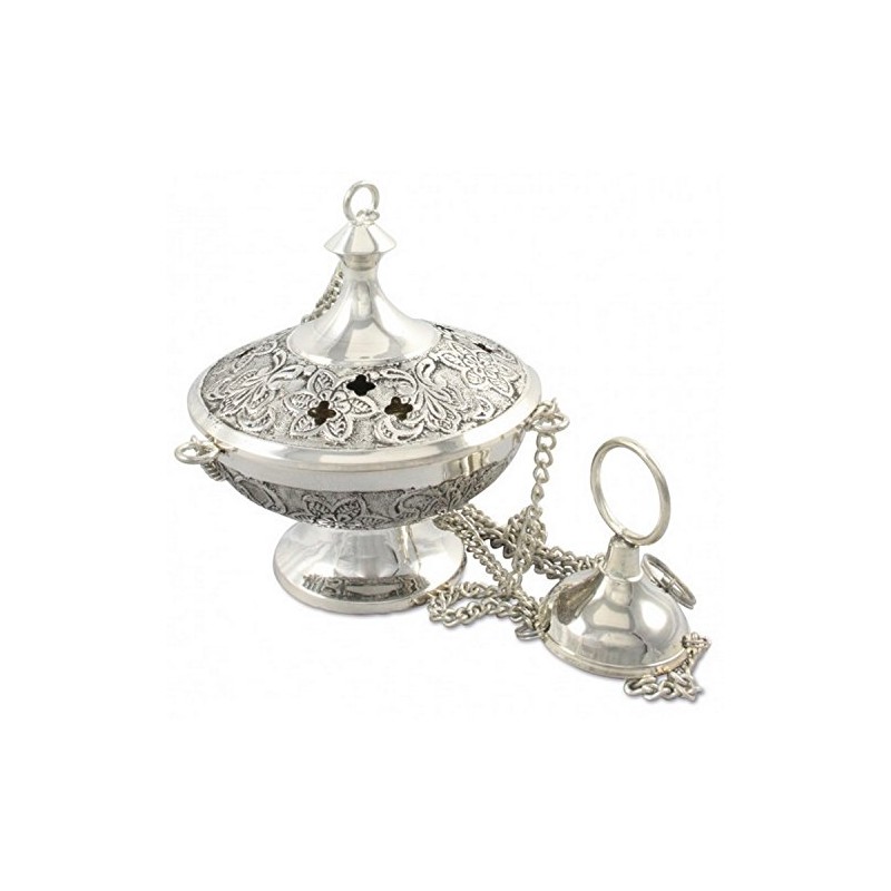 Antique Style Silver Plated Brass Incense Barrel - With Chain