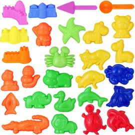 TOYANDONA Sand Mould Tools 27 Pieces Mini Sandbox Toy Mould Activity Set with Lock Fruit Sea and Animals Mould Play Set Compatible with Any Shape Sand