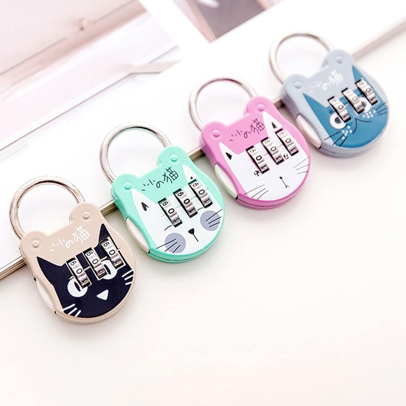 Grey Cute Cat Combination Lock Travel Locks for Luggage Backpack