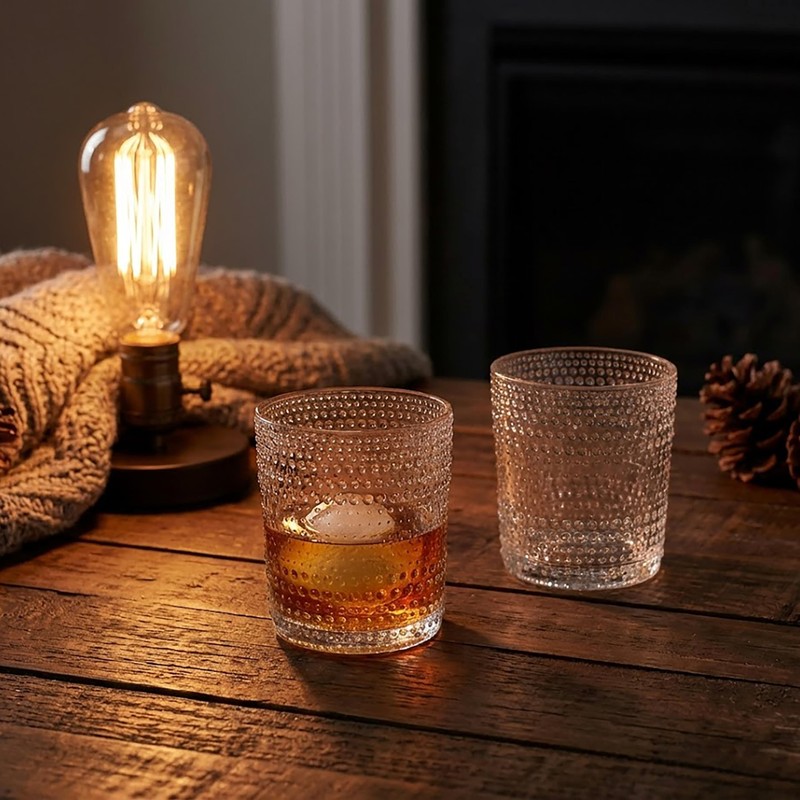 OLULU Cocktail Glasses 10 oz Set of 2, Glass Hobnail