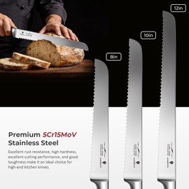 SANMEIHO 10" Bread Knife - Sourdough Slicing Knife Professional 5Cr15MoV Stainless Steel Serrated Knives, Ergonomic Wood Handle & Full Tang Design, Gift Box Included (Single-Edge