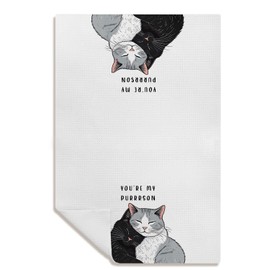 Black and Grey Cat Valentine's Day Kitchen Towels, Valentine's Day Gifts for Him Her Girlfriend Boyfriend Husband Wife Friends, Valentine Hand Towels for Bathroom, Cat Dish Towels, 16x24 Inch