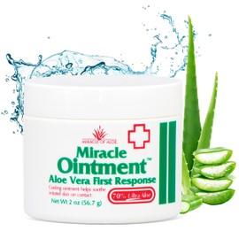 Miracle of Aloe Miracle Ointment Aloe Vera First Response Cream with 70% UltraAloe Pure Aloe Vera Gel (2 oz jar)