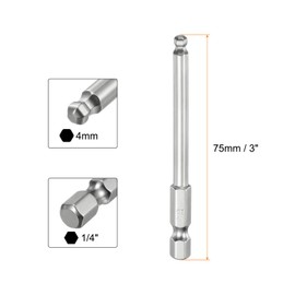 sourcing map 2pcs Ball End Hex Screwdriver Bit Set 4mm (H4.0) Size 1/4" Hex Shank 75mm (3") Long Magnetic Ball Head Bits S2 Steel Metric Screw Driver Bit