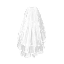 Wedding Veil,White Bridal Veil with Comb, 3 Tier Ribbon Edge with Pearl Center Cascade for Bachelorette Party