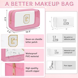 OUUTMEE Personalisierte Kosmetiktasche mit Anfangsbuchstaben, transparent, Reise-Kosmetiktasche, wasserdichte Kulturtasche mit Reißverschluss für Teenager, Mädchen und Frauen(Rosa, G)