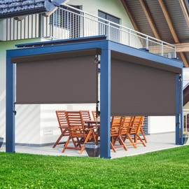 Outdoor Roller Shade for Patio with Aluminum Valance, (4'W X 6'H) 420GSM New Material Patio Blinds with 95% UV Blockout, Outdoor Blinds with Crank Handle for Shading, Privacy Protection, Brown