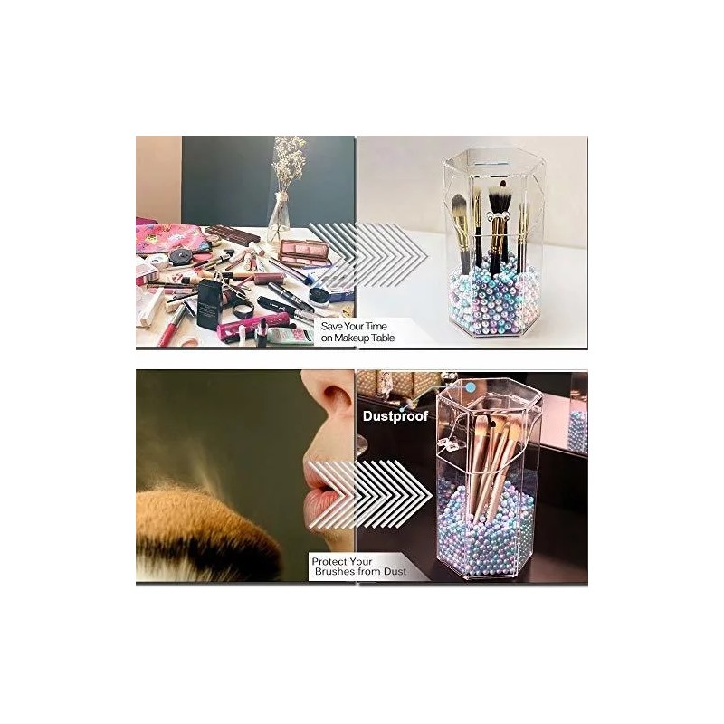 Beautypical Soporte De Brochas Hexagonal De Acrilico Con Tapa Y