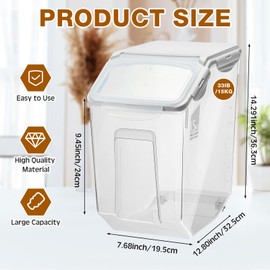 Umigy 4 Pack Rice Storage Container Flour Storage Bin with Wheels White Plastic Airtight Lid Food Storage Boxes for Dog Pet Food Cereal Grain Dry Food (15 Liter / 30 lbs)