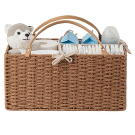 HBlife Organizador Caddy de Pañales para Bebé, Cestas de Almacenamiento de Cuerda de Papel, Contenedor de Guardería con Divisor Removible, Organizador Portátil de Coche para Pañales, Regalos de Baby