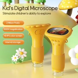 Daxiongmao Children's Microscope with 2.0 Inch IPS Display, USB Port for PC, 8 LED Lighting, 200-1000x Magnification - Handy Pocket Microscope for Outdoor Ages 3+ Orange (Orange)