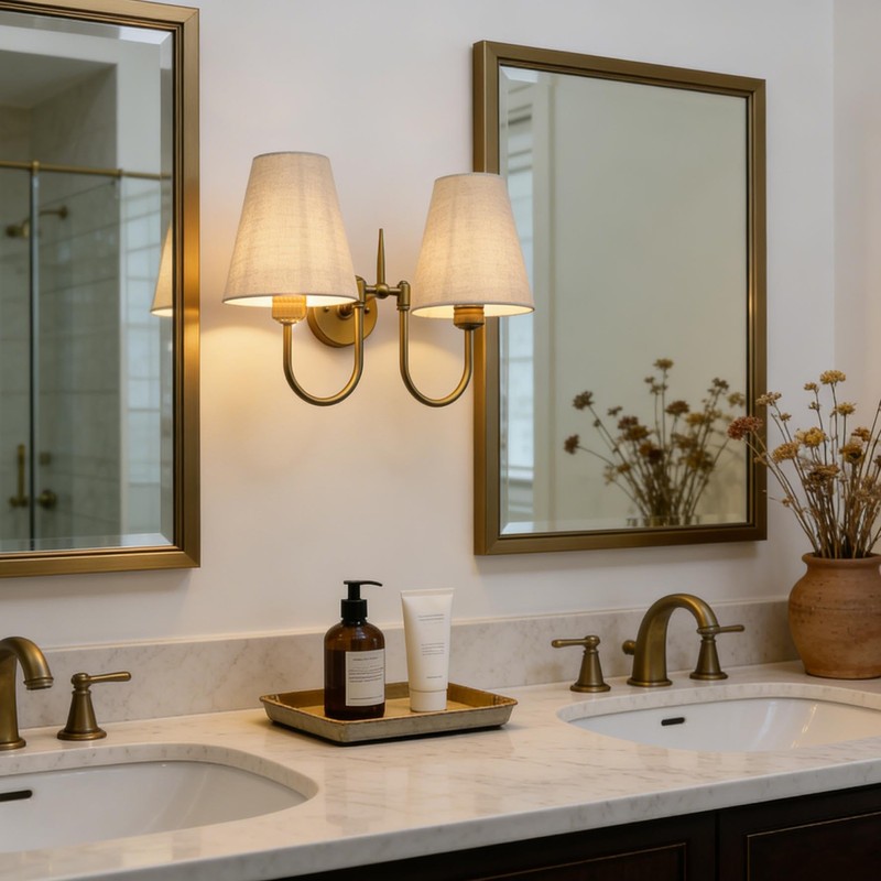 Pathson 2-Lights Linen Fabric Wall Sconce Light, Hardwired Double Curved