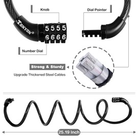 Bike Lock Cable, Bike Accessories Bicycle Lock, Bike Locks Heavy Duty Anti Theft, Combination Cable Lock for Outdoor Equipment, Black (1 Pcs, 3Ft, Preset Combo)