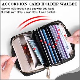 VISOUL Women's Small Wallet, Genuine Leather Purse, with TÜV Tested RFID Protection, Gift Box, Black and light grey