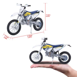 Maisto Husqvarna FE 501: Originalgetreues Motorradmodell 1:12, mit beweglichem Ständer, Federung und frei rollenden Rädern, 17 cm, blau-weiß (5-16921)