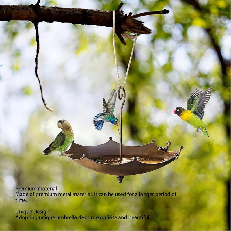 AIMALL Outdoor Metal Bird Feeder Umbrella Shaped Hanging Garden Birdbath