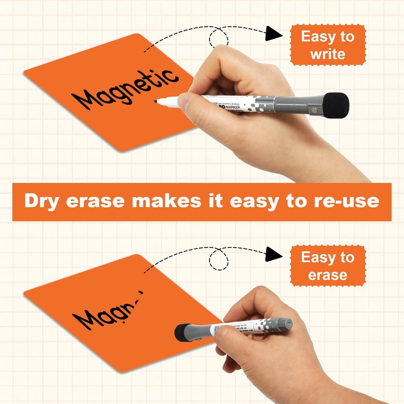 Reusable Magnetic Sticky Notes,3”x3”,24Pack,Dry Erase Magnets Magnetic Labels,Bright Colors Magnet