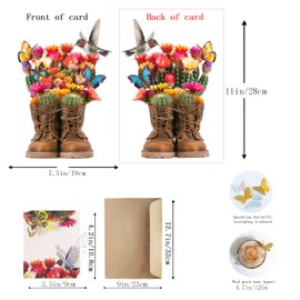 ShibaerInu POP UP Flower Cards Gerbera Hummingbird with Laser Bird Butterfly and Envelopes Popup Greeting 12Inch 3D Blank Note Card, Gifts Birthday Thanks You Cards
