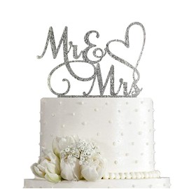 AMINJIE AMINJIE Mr and Mrs Cake Topper Decoration For Bride and Groom Sign Wedding/Engagement , Silver Glitter Acrylic