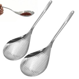 Jiozermi 2 Pcs Stainless Steel Skimmer Slotted Spoon, Pasta Spider Strainer Ladle, Durable 304 Stainless Steel Frying Strainer Spoon for Frying, Cooking, Noodles, Pasta, and Vegetables