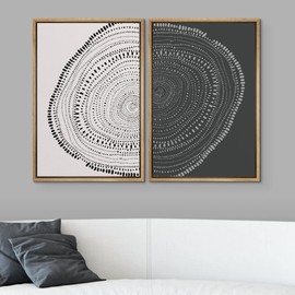 SIGNWIN Framed Canvas Print Wall Art Set Spiral Dot Pattern Wood Tree Rings Abstract Shapes Illustrations Modern Art Decorative Nordic Multicolor for Living Room, Bedroom, Office - 24"x36"x2 Natural