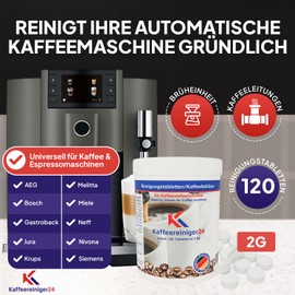 K Kaffeereiniger24 cleaning tablets for fully automatic coffee machines and sieve carrier, suitable for Jura, Siemens, Melitta, Krups. Made in Germany.