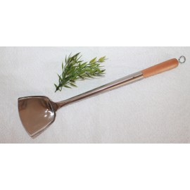 AAF Nommel® also with eyelet for Hanging Small – 43 cm long, Spahtel Spatula Flat 004 Stainless Steel Wok Ladle 10 x 9 cm, with wooden handle, Studded