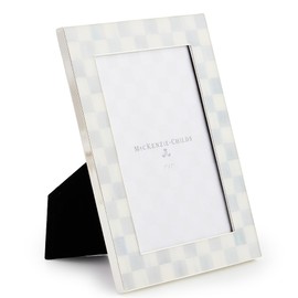MACKENZIE-CHILDS Silver-Plated 5x7 Frame, Cute Rectangle Family Picture Frame, Gray-and-White Sterling Check