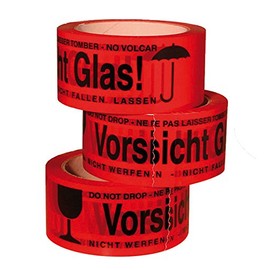 K6G 6 Rolls Caution Glass Cardboard Dealer PP Tape Parcel Tape 48 mm x 66 Running Metre