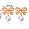 Bow Pearl Dangle Earrings for Women Pink Bow Stud Earrings
