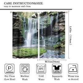 GoDazzling Forest Waterfall Blackout Windows Curtains, Rocky Waterfall to Pond Running Off Scenic Nature Themed Picture Print Curtains, for Living Room Bedroom 42x45in 2 Panels