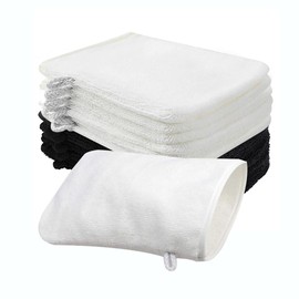 10 Pack Microfiber Body Wash Mitts Cleaning Wipe, 6×8 Inch Super Absorbent & Soft Face Mitten, Coral Fleece Body Cleansing Bath Spa Cloth, Reusable Makeup Remover Mitt Gloves (Black+White)