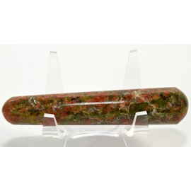 HC Set: 3.8" 65g Unakite Massage Wand Green Epidote w/Orthoclase Feldspar & Quartz Crystal Mineral Polished Natural Stone Stick - China + One Polished Clear Quartz Cabochon