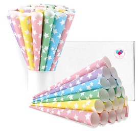 Premium Cotton Candy Cones 100 Pack Rainbow Stars - Candy Park Multicolor Paper Cones - For Cotton Candy Machines & Candy Floss Sugar - Celebrations & Party Supplies