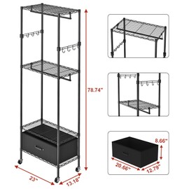 VyGrow Clothes Rack, Clothing Rack for Hanging Clothes, 4 Tiers Adjustable Closet Organizer System with Drawer | Double Rods | Side Hooks | Load 445lbs | 23" L x 13.18" W x 78.74" H | Black