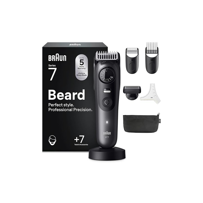 Braun Beard Trimmer Series 7, +7 Barbering Tools, Mens Beard