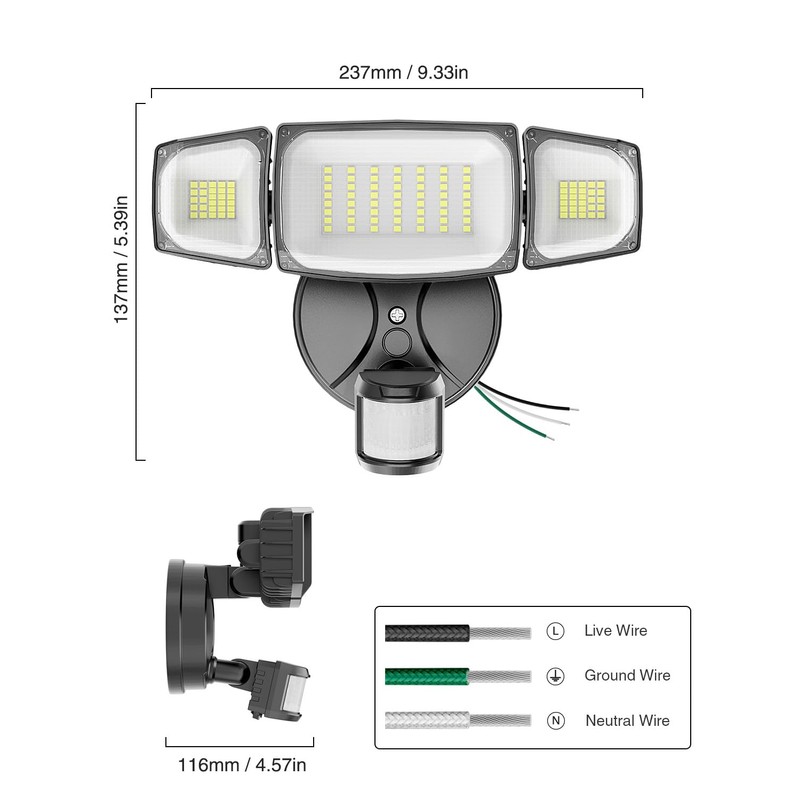 Olafus 80W Motion Sensor Outdoor Lights, 8000lm Hardwired Motion Flood