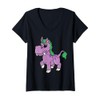 Womens Cute Cartoon Unicorn Character For Children V-Neck T-Shirt
