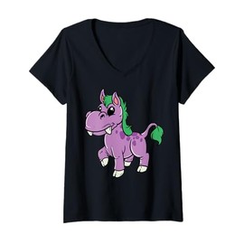 Womens Cute Cartoon Unicorn Character For Children V-Neck T-Shirt
