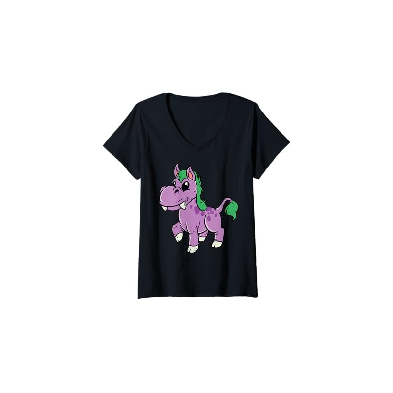 Womens Cute Cartoon Unicorn Character For Children V-Neck T-Shirt