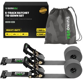 Rhino USA E Track Ratchet Tie Down Straps (4,500lb Break Strength) - Includes (4) Premium 2" x 16' eTrack Tie Downs - Ultimate Heavy Duty eTrack Cargo Strap System for Trailer, Truck, Motorcycle