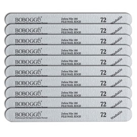 BOBOGGU 72 Korean Professional Nail Files 10PCS Double Sided Emery Board (180/180 Grit) Reusable Washable Durable Suitable for All Kinds of Nails, Zebra Color 180 Grit Nail File