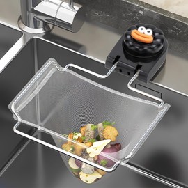 Kitchen Sink Strainer Basket, Suction Cup Food Catcher, Foldable Waste Filter Rack, Sink Drain Basket, Hanging Dishcloth Holder with100PCS Filter Mesh Bags (Black)