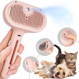 Cat Steam Brush, Steamy Cat Brush for Long Haired Cats, Brosse Pour Chat, 3 in 1 Pet Hair Removal Comb with Water Tank and Release Button, to Reduce Static Flying Hair