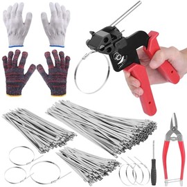 400PCS Silver Metal Zip Ties, 6/8/12 In, Quickly Bundling Outdoor Wires Pipes Stainless Steel Zip Ties, Heavy Steel Cable Tie Tool Set for Vehicles Farms Plants Fences Pipe Bundling, Scissors Gloves