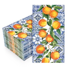 FYSUIMU 50 Pcs Orange Tiles Guest Napkins Blue Tiles Citrus Fruit Disposable Napkins Summer Dinner Hand Paper Napkin for Bathroom Birthday Holiday Party Table Supplies