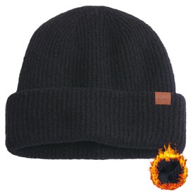 Black Beanie for Men Guys Large Head, Knitted Winter Hat for Women 2023, Warm Thick Fisherman Skull Cap Sleep Snowboarding Camping for Black Five