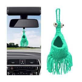 KHGUZ Crochet Yip Yip Car Hanger, Cute Knitted Alien Vehicle Mirror Charm Pendant, Handmade Automotive Interior Rear View Hanging Decor Accessories, Universal for SUV, Sedan, Truck (Green)