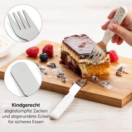 MiaMia Children's and Baby Cutlery Set - Safe, Tested and Food-Safe Baby Cutlery Made of Stainless Steel with Handy Handles - Cream White (from 18 Months (6 Pieces)